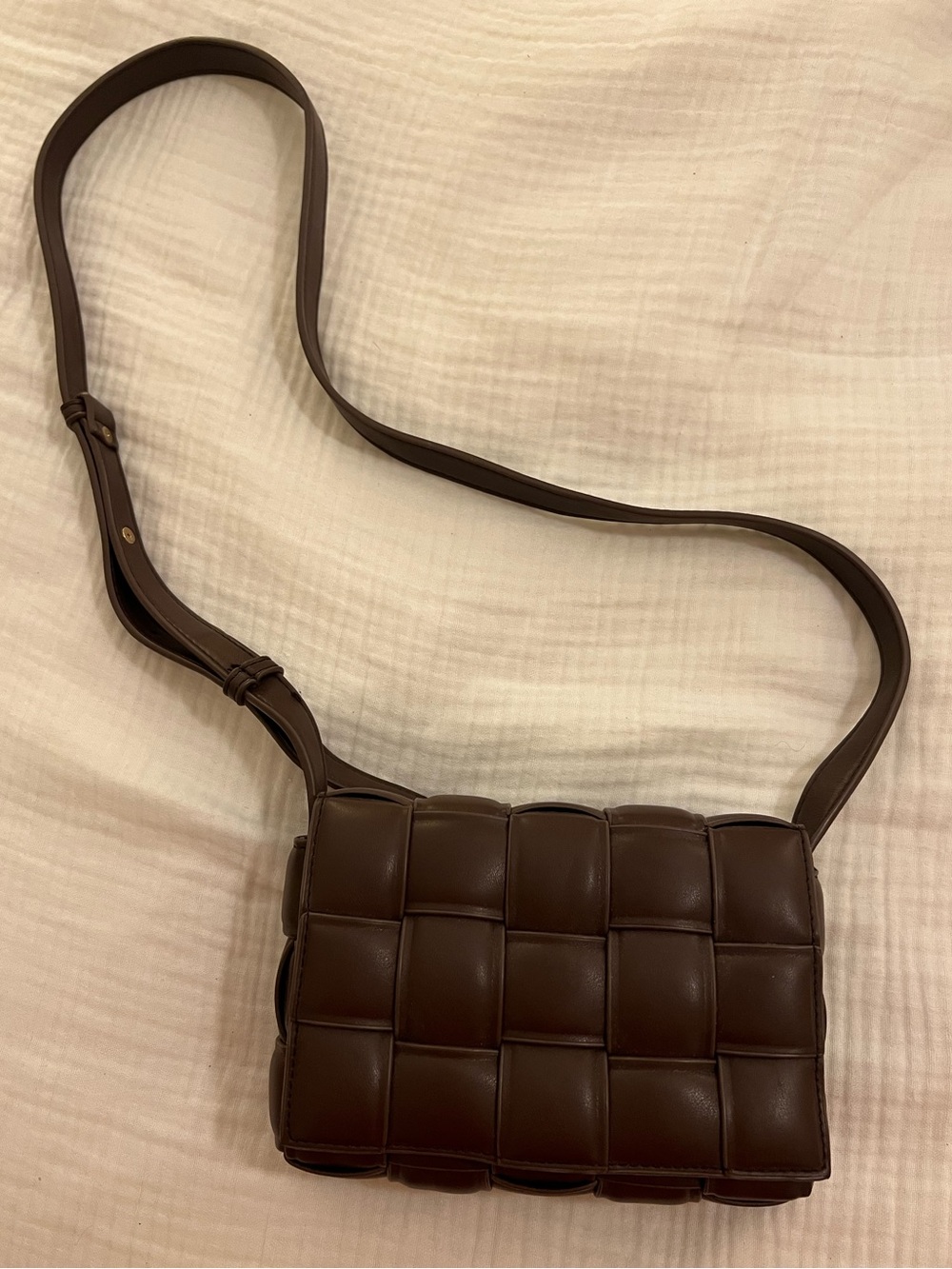 Woven Brown Padded Crossbody Bag